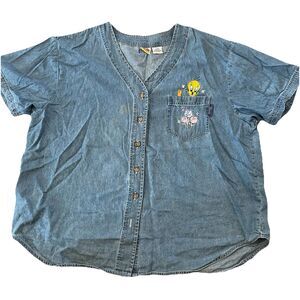 Vintage 90’s Looney Tunes Denim Shirt Size 24W Tweety Bird